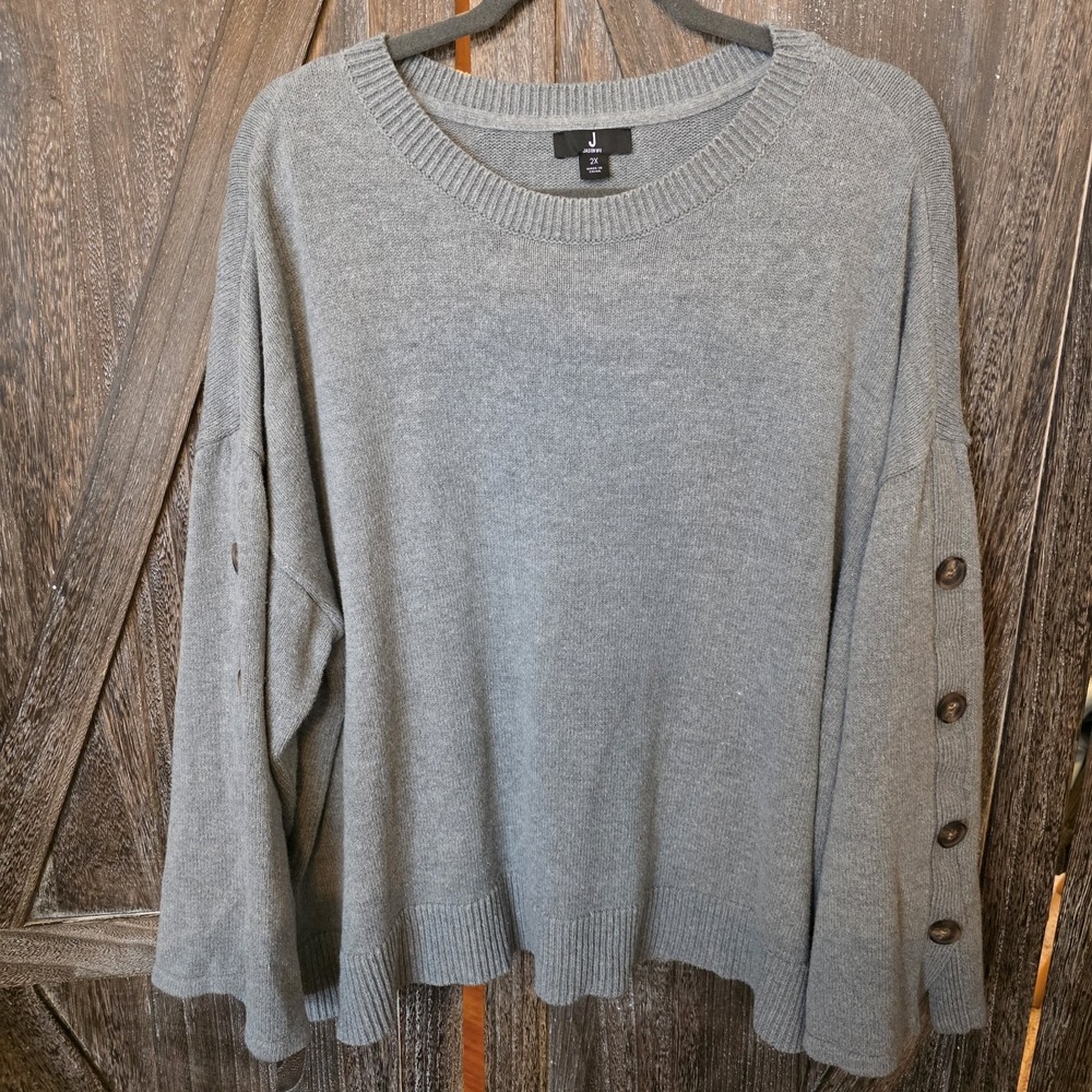 J Jason Wu Sweater Women's Size 2X Gray Button & Bell Sleeves Casual Pullover